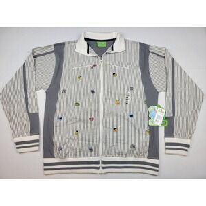 NWT Sesame Street Faces EMB Track Jacket  Full Zip Striped Embroidered White 2XL